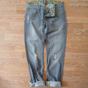 Rich & Skinny Distresssed Love Bites Vintage Patchwork Jeans Gray Size 28